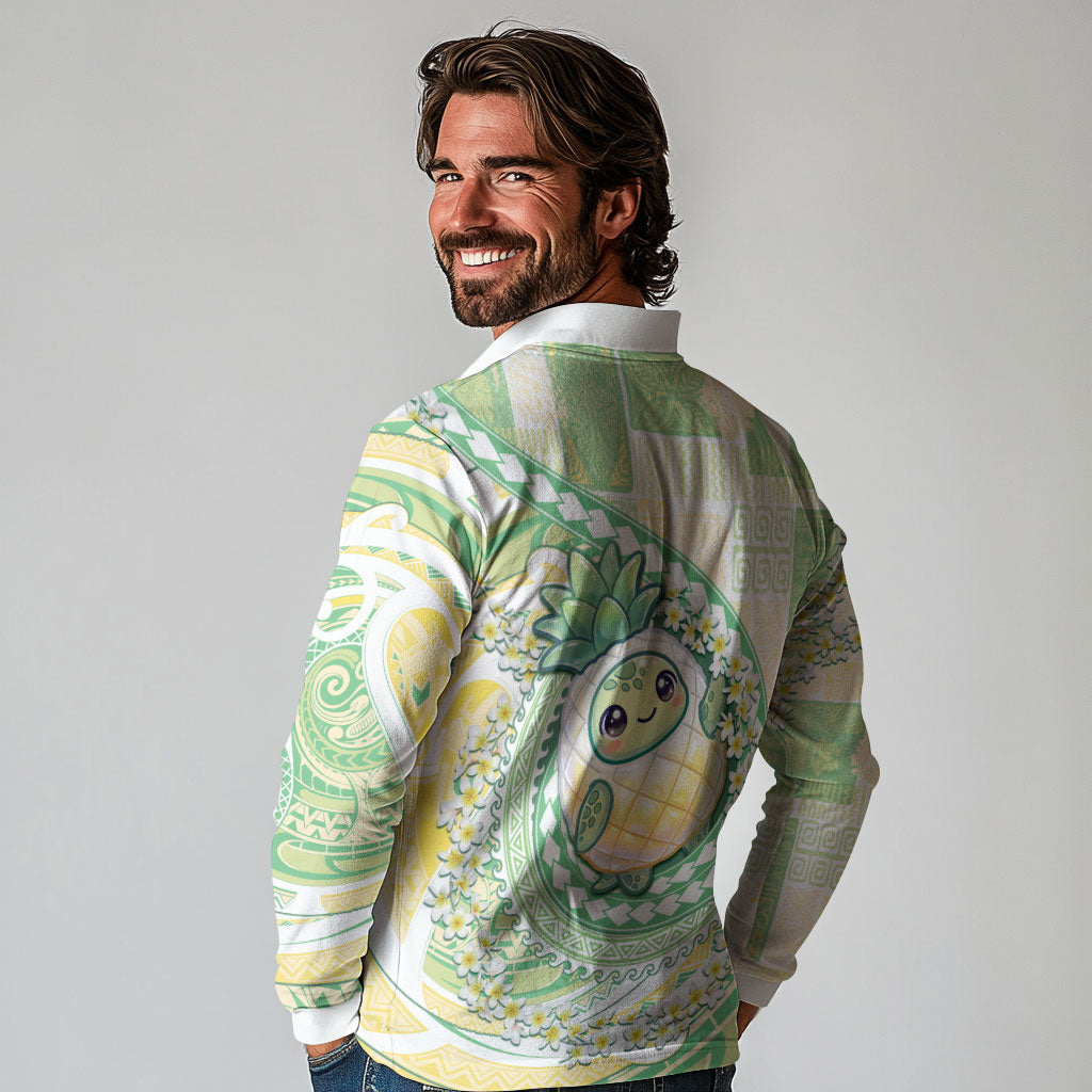 Hawaii Pineapple Long Sleeve Polo Shirt Cute Cosplay Turtle Plumeria Spiral