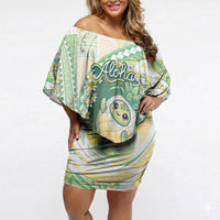 Hawaii Pineapple Off Shoulder Short Dress Cute Cosplay Turtle Plumeria Spiral