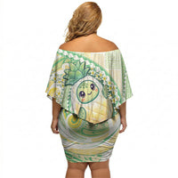 Hawaii Pineapple Off Shoulder Short Dress Cute Cosplay Turtle Plumeria Spiral