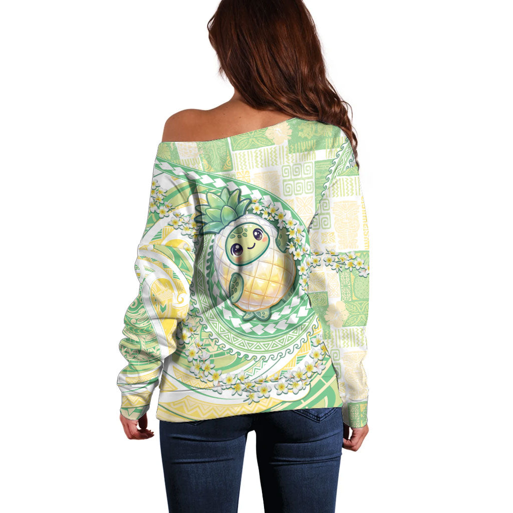 Hawaii Pineapple Off Shoulder Sweater Cute Cosplay Turtle Plumeria Spiral