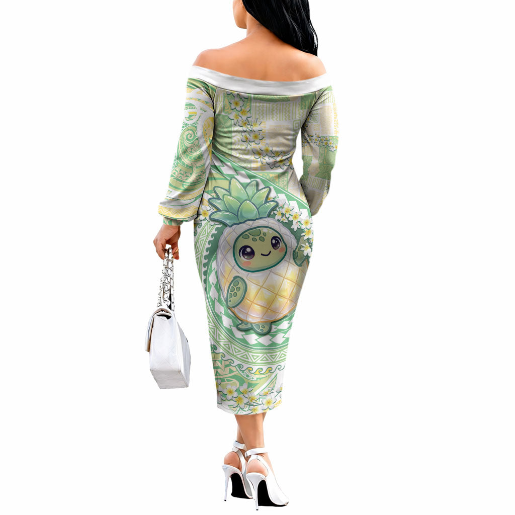 Hawaii Pineapple Off The Shoulder Long Sleeve Dress Cute Cosplay Turtle Plumeria Spiral