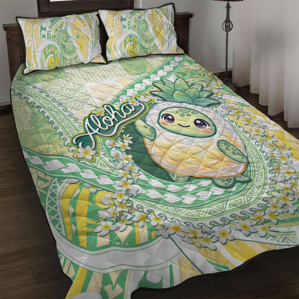 Hawaii Pineapple Quilt Bed Set Cute Cosplay Turtle Plumeria Spiral