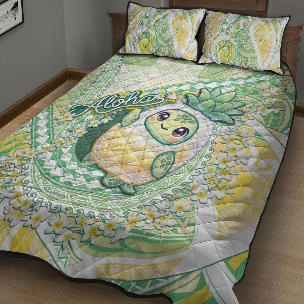 Hawaii Pineapple Quilt Bed Set Cute Cosplay Turtle Plumeria Spiral