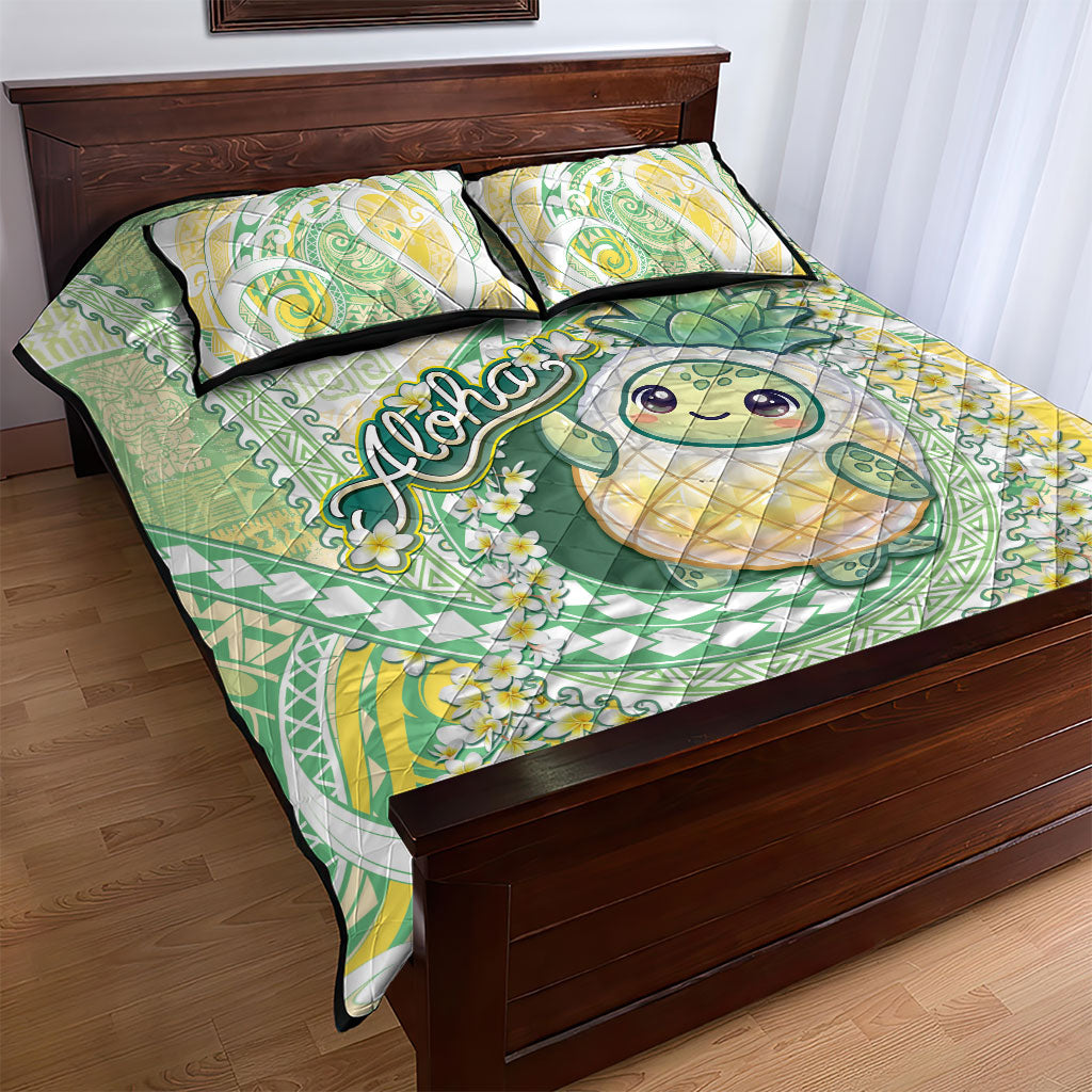 Hawaii Pineapple Quilt Bed Set Cute Cosplay Turtle Plumeria Spiral