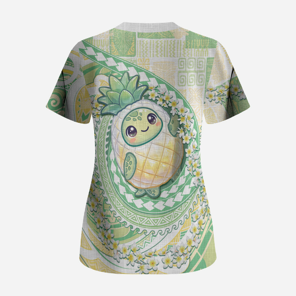 Hawaii Pineapple Scrub Top Cute Cosplay Turtle Plumeria Spiral
