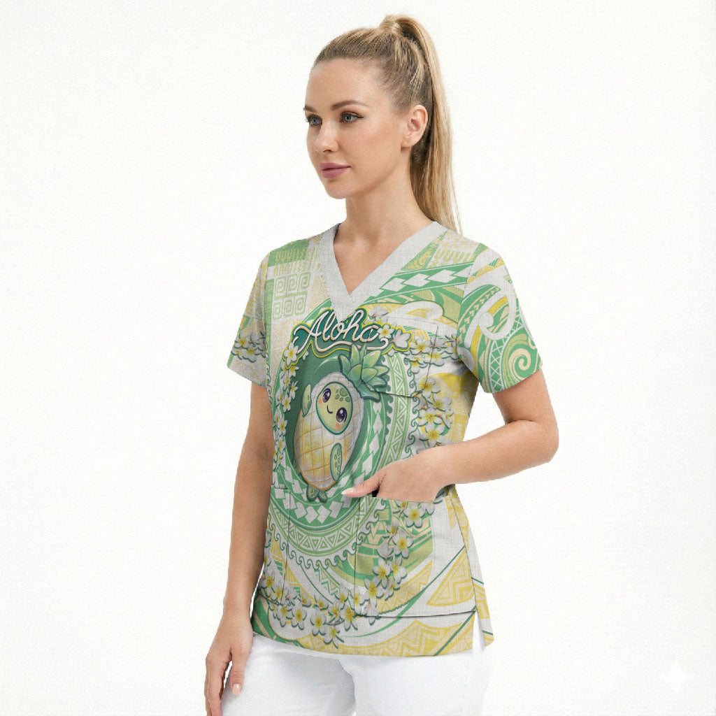 Hawaii Pineapple Scrub Top Cute Cosplay Turtle Plumeria Spiral