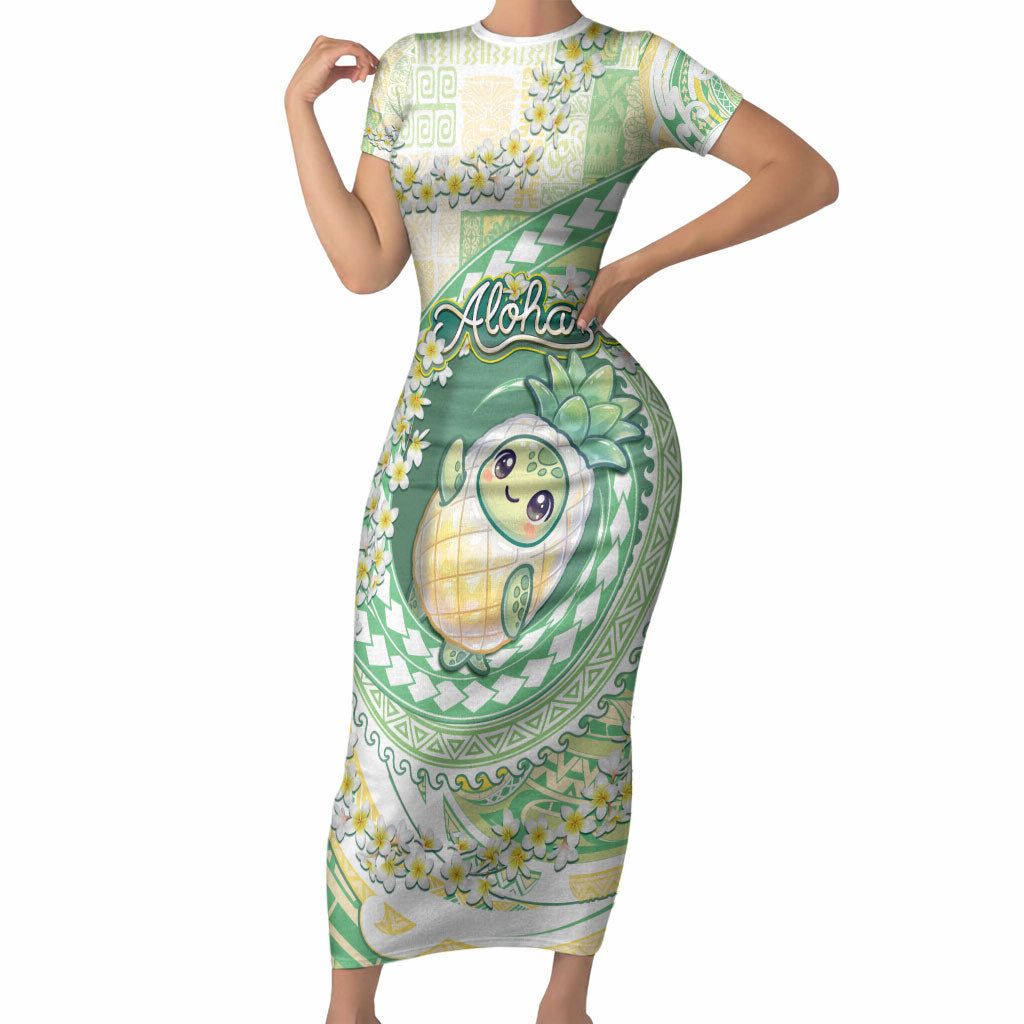 Hawaii Pineapple Short Sleeve Bodycon Dress Cute Cosplay Turtle Plumeria Spiral