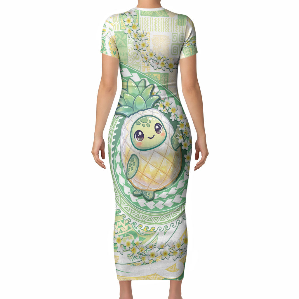 Hawaii Pineapple Short Sleeve Bodycon Dress Cute Cosplay Turtle Plumeria Spiral