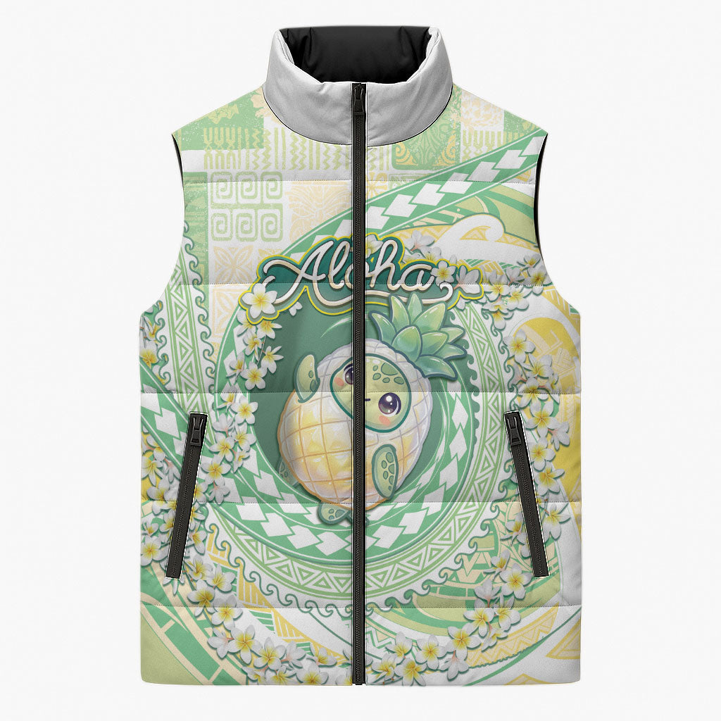 Hawaii Pineapple Sleeveless Puffer Jacket Cute Cosplay Turtle Plumeria Spiral