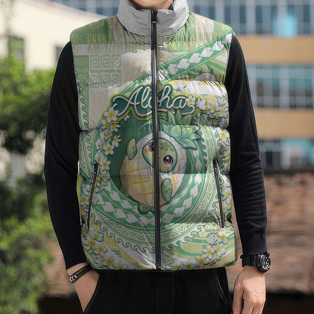 Hawaii Pineapple Sleeveless Puffer Jacket Cute Cosplay Turtle Plumeria Spiral
