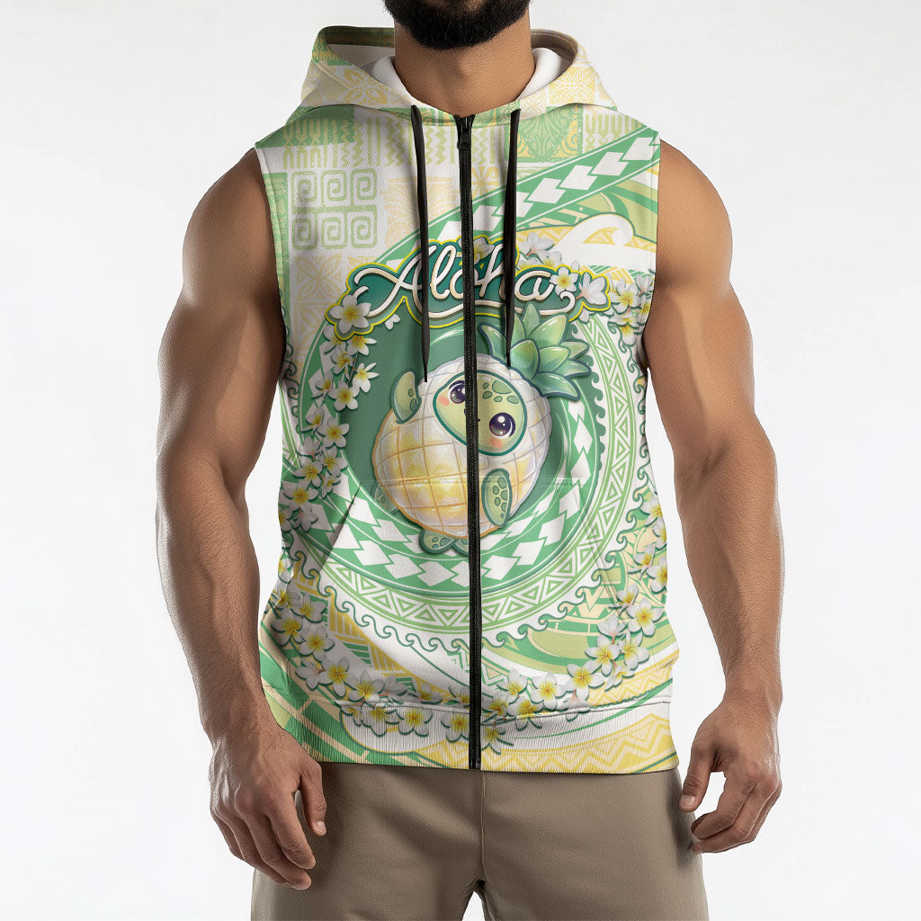 Hawaii Pineapple Sleeveless Zip Hoodie Cute Cosplay Turtle Plumeria Spiral