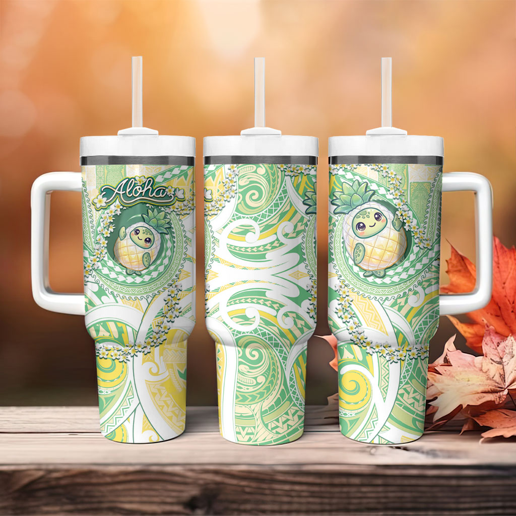 Hawaii Pineapple Tumbler With Handle Cute Cosplay Turtle Plumeria Spiral