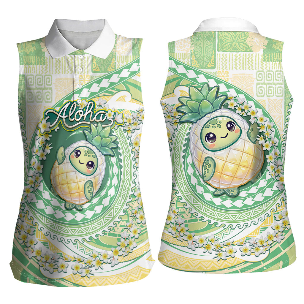 Hawaii Pineapple Women Sleeveless Polo Shirt Cute Cosplay Turtle Plumeria Spiral