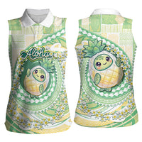 Hawaii Pineapple Women Sleeveless Polo Shirt Cute Cosplay Turtle Plumeria Spiral