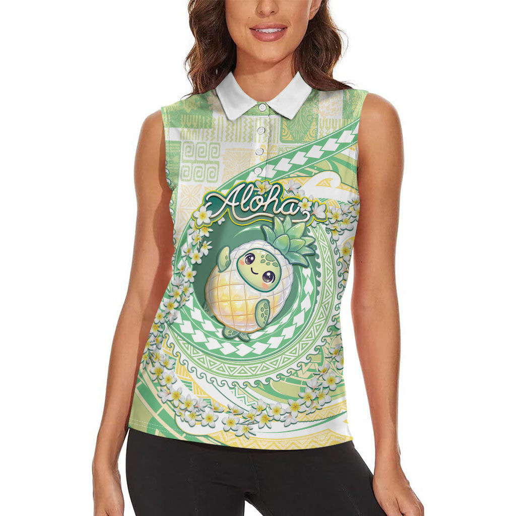 Hawaii Pineapple Women Sleeveless Polo Shirt Cute Cosplay Turtle Plumeria Spiral