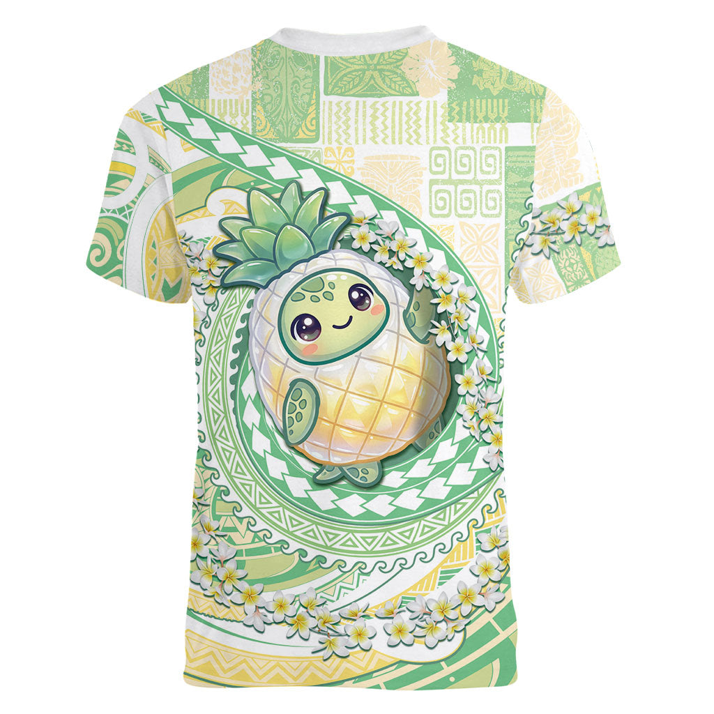 Hawaii Pineapple Women V-Neck T-Shirt Cute Cosplay Turtle Plumeria Spiral