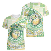 Hawaii Pineapple Women V-Neck T-Shirt Cute Cosplay Turtle Plumeria Spiral