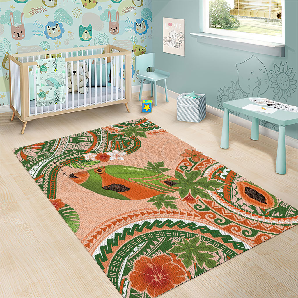 Hawaii Papaya Area Rug Cute Cosplay Humuhumu Fish Plumeria Waves