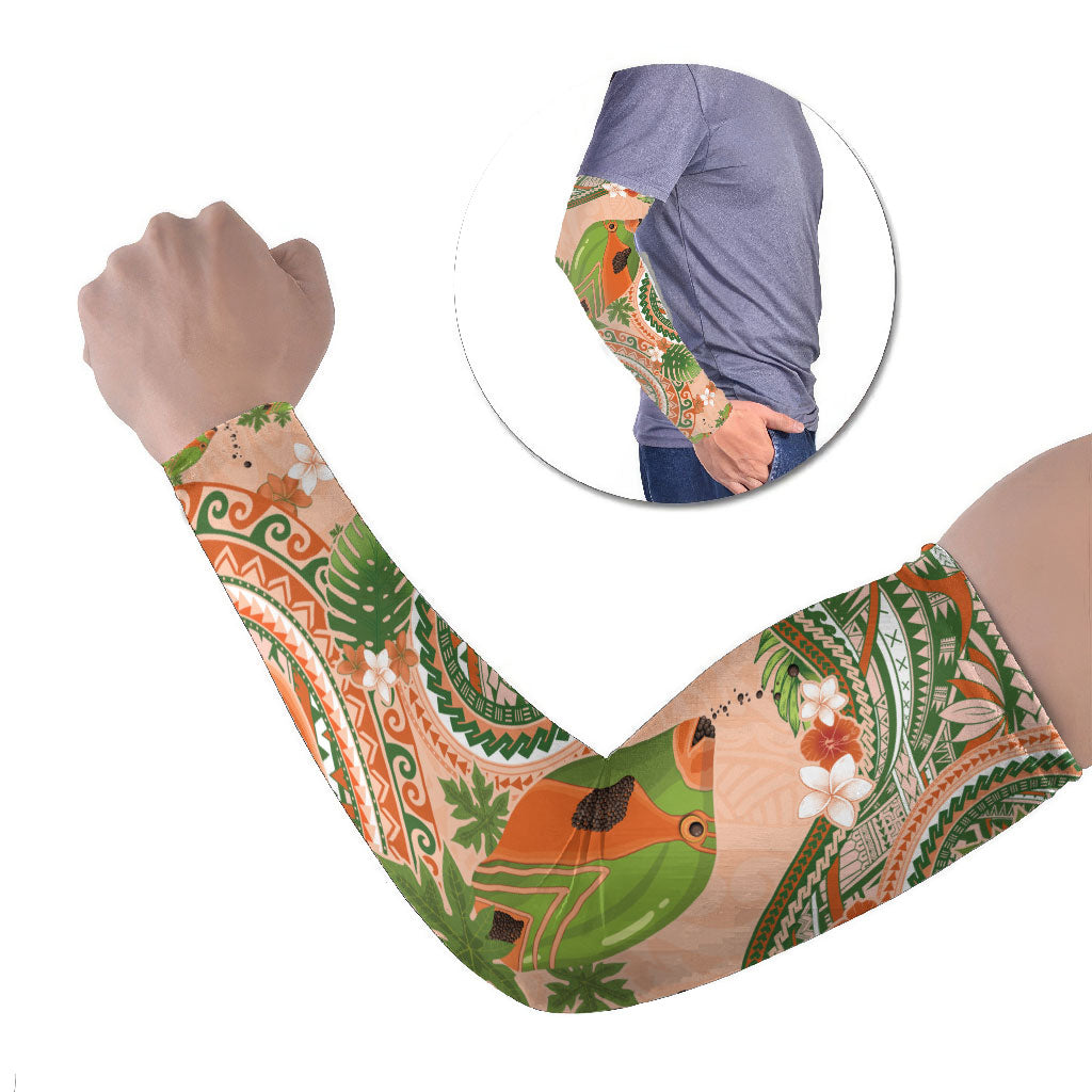 Hawaii Papaya Arm Sleeves Cute Cosplay Humuhumu Fish Plumeria Waves DT05 Set of 2 Orange - Polynesian Pride