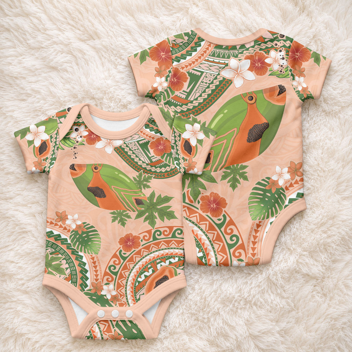Hawaii Papaya Baby Onesie Cute Cosplay Humuhumu Fish Plumeria Waves