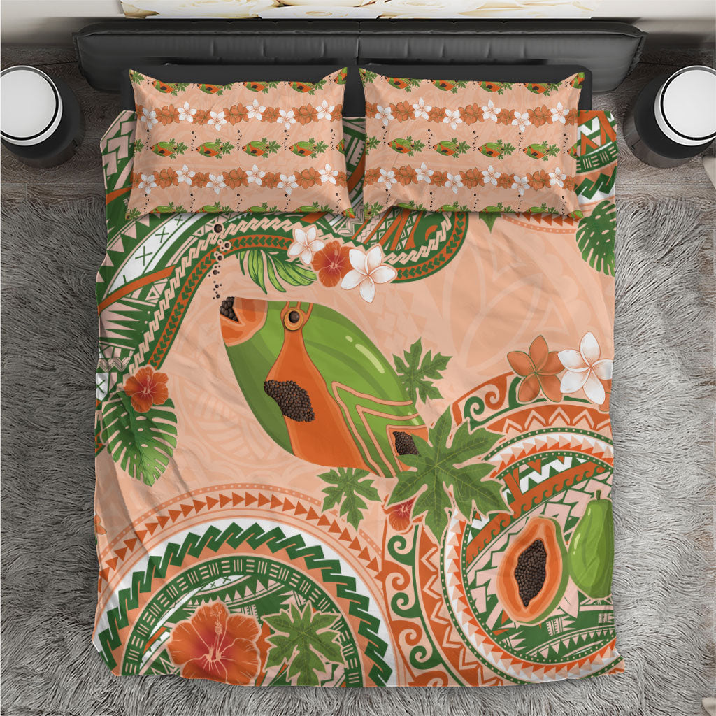 Hawaii Papaya Bedding Set Cute Cosplay Humuhumu Fish Plumeria Waves