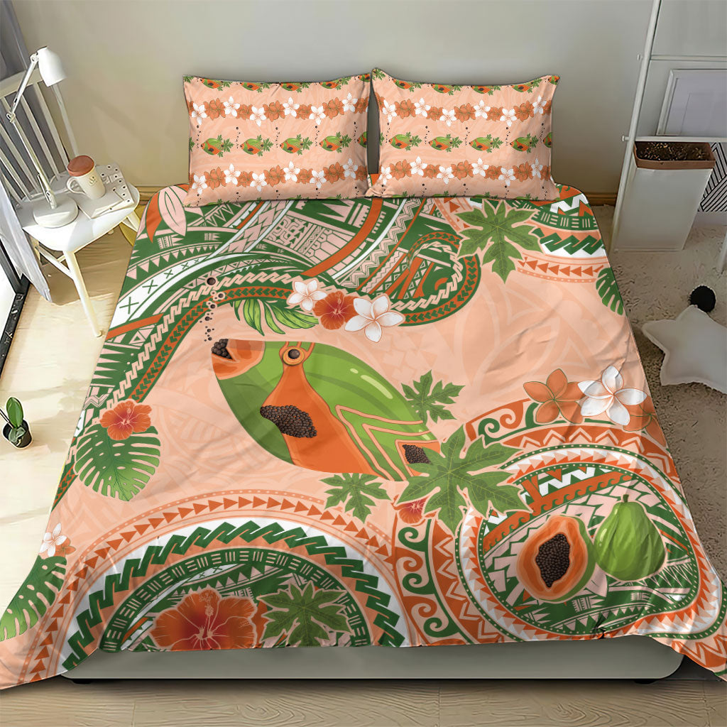 Hawaii Papaya Bedding Set Cute Cosplay Humuhumu Fish Plumeria Waves