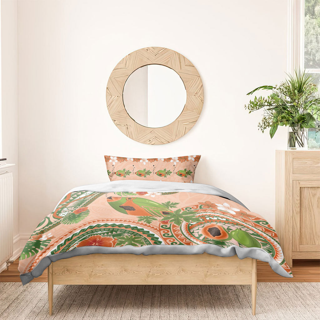 Hawaii Papaya Bedding Set Cute Cosplay Humuhumu Fish Plumeria Waves