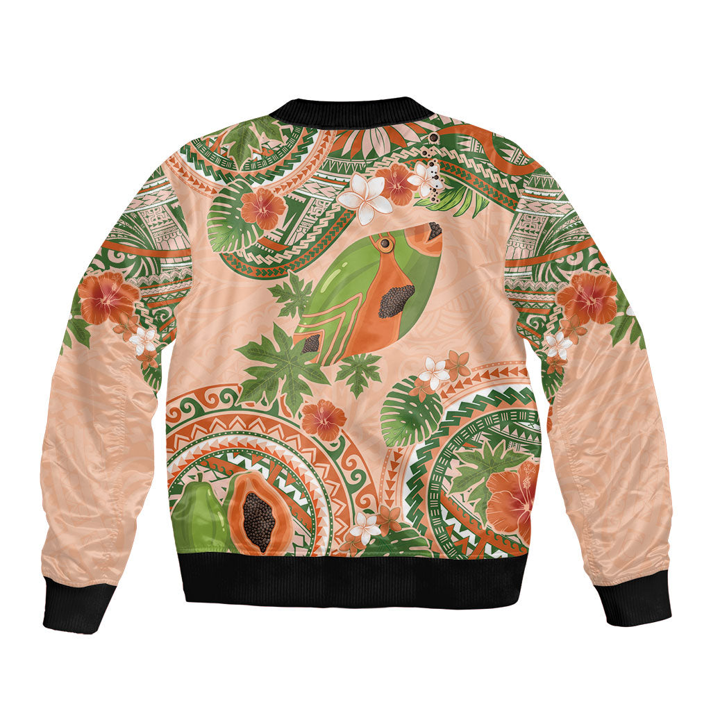 Hawaii Papaya Bomber Jacket Cute Cosplay Humuhumu Fish Plumeria Waves