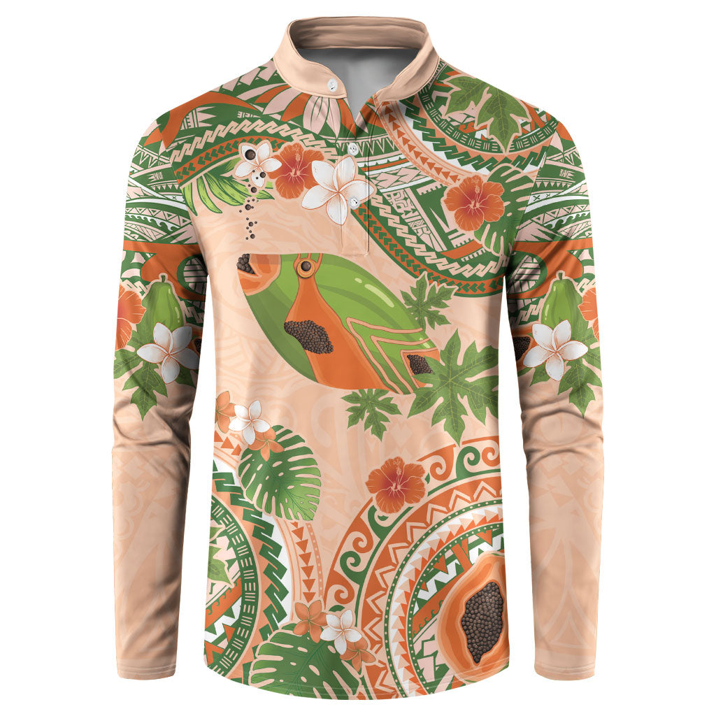Hawaii Papaya Button Sweatshirt Cute Cosplay Humuhumu Fish Plumeria Waves