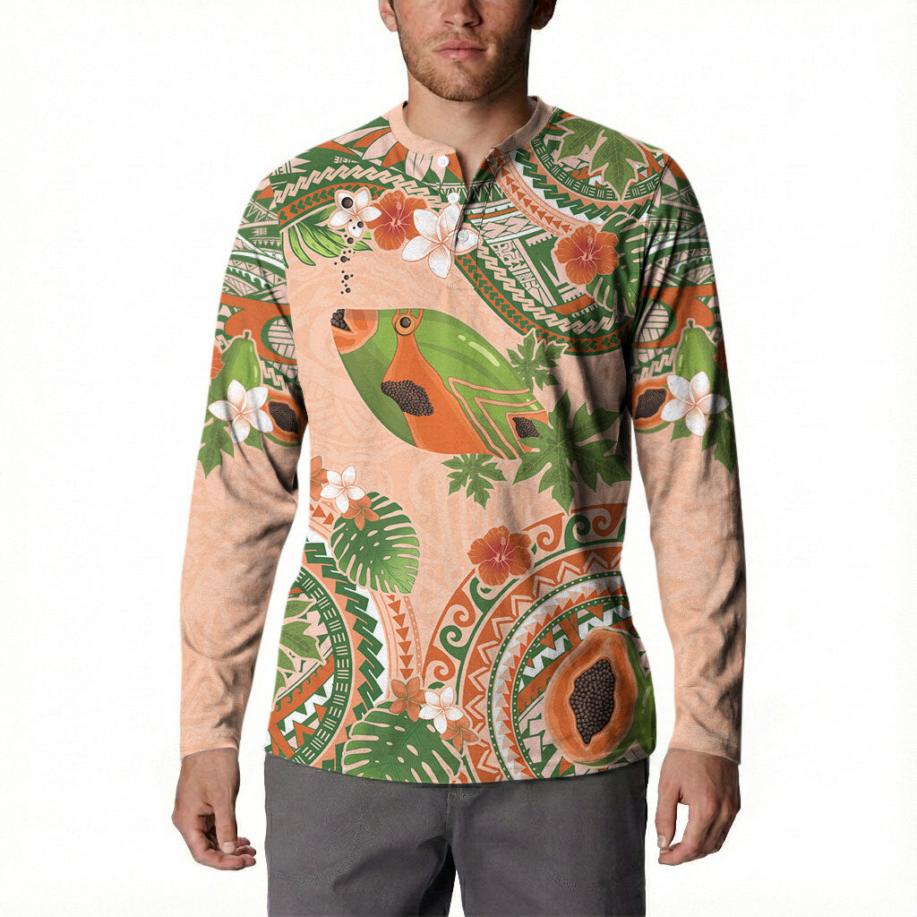 Hawaii Papaya Button Sweatshirt Cute Cosplay Humuhumu Fish Plumeria Waves