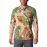 Hawaii Papaya Button Sweatshirt Cute Cosplay Humuhumu Fish Plumeria Waves