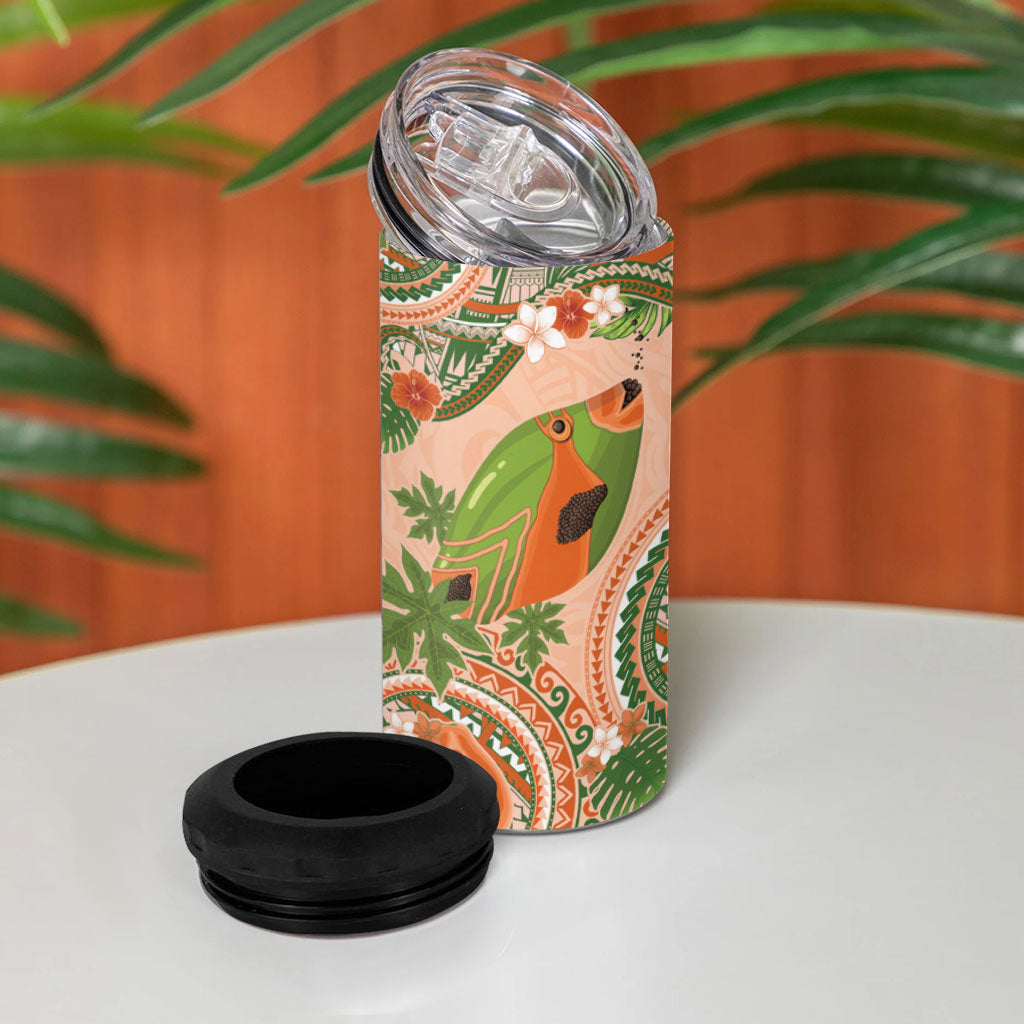 Hawaii Papaya 4 in 1 Can Cooler Tumbler Cute Cosplay Humuhumu Fish Plumeria Waves