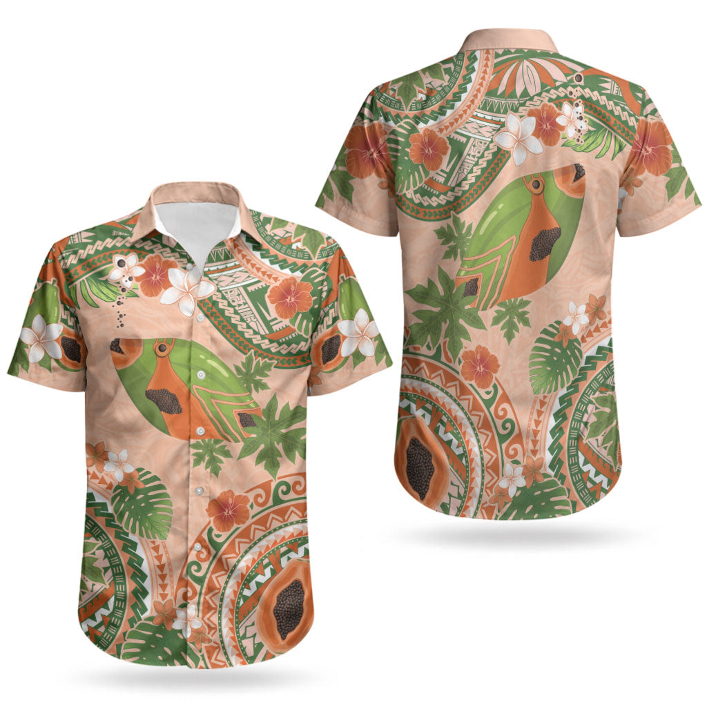 Hawaii Papaya Couples Matching Long Sleeve Bodycon Dress and Hawaiian Shirt Cute Cosplay Humuhumu Fish Plumeria Waves
