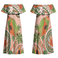 Hawaii Papaya Couples Matching Off Shoulder Maxi Dress and Hawaiian Shirt Cute Cosplay Humuhumu Fish Plumeria Waves
