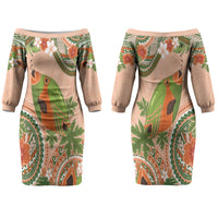 Hawaii Papaya Couples Matching Off The Shoulder Long Sleeve Dress and Hawaiian Shirt Cute Cosplay Humuhumu Fish Plumeria Waves