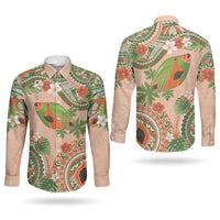Hawaii Papaya Couples Matching Puletasi and Long Sleeve Button Shirt Cute Cosplay Humuhumu Fish Plumeria Waves