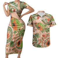 Hawaii Papaya Couples Matching Short Sleeve Bodycon Dress and Hawaiian Shirt Cute Cosplay Humuhumu Fish Plumeria Waves