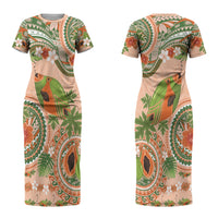 Hawaii Papaya Couples Matching Short Sleeve Bodycon Dress and Hawaiian Shirt Cute Cosplay Humuhumu Fish Plumeria Waves