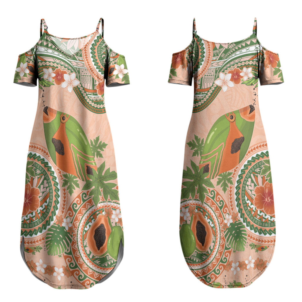 Hawaii Papaya Couples Matching Summer Maxi Dress and Hawaiian Shirt Cute Cosplay Humuhumu Fish Plumeria Waves