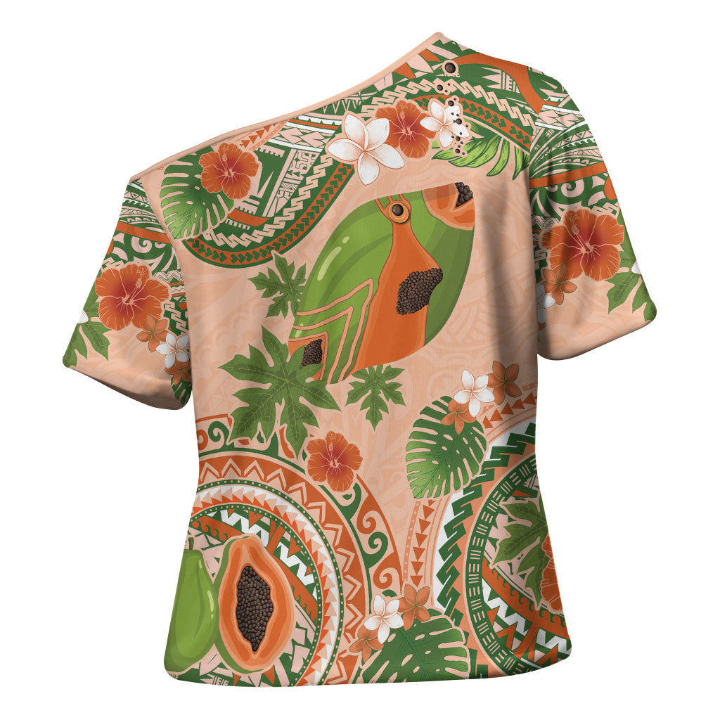 Hawaii Papaya Cross Shoulder Shirt Cute Cosplay Humuhumu Fish Plumeria Waves