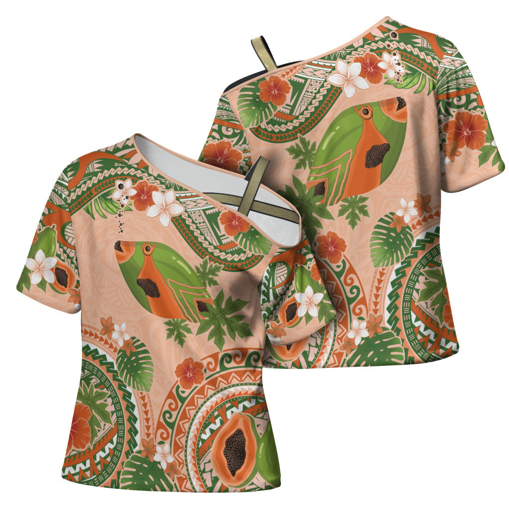 Hawaii Papaya Cross Shoulder Shirt Cute Cosplay Humuhumu Fish Plumeria Waves