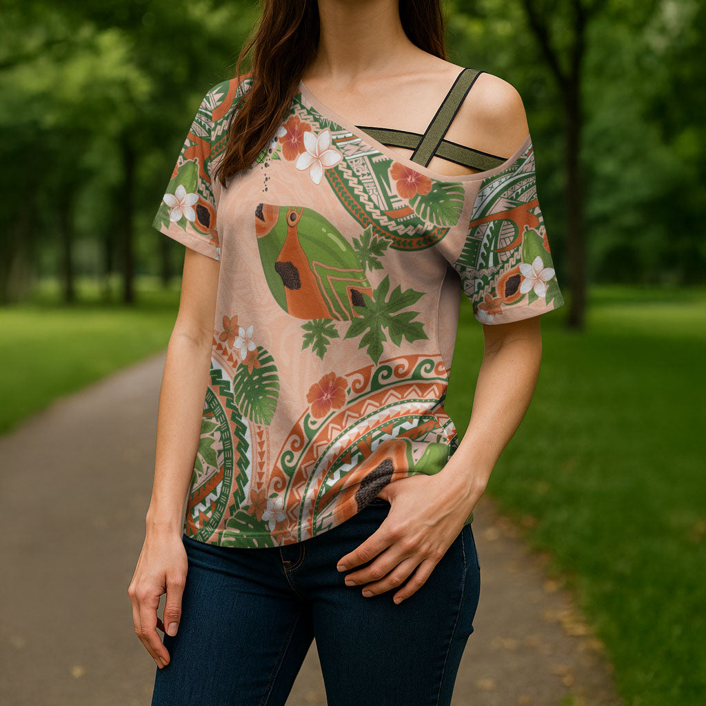 Hawaii Papaya Cross Shoulder Shirt Cute Cosplay Humuhumu Fish Plumeria Waves
