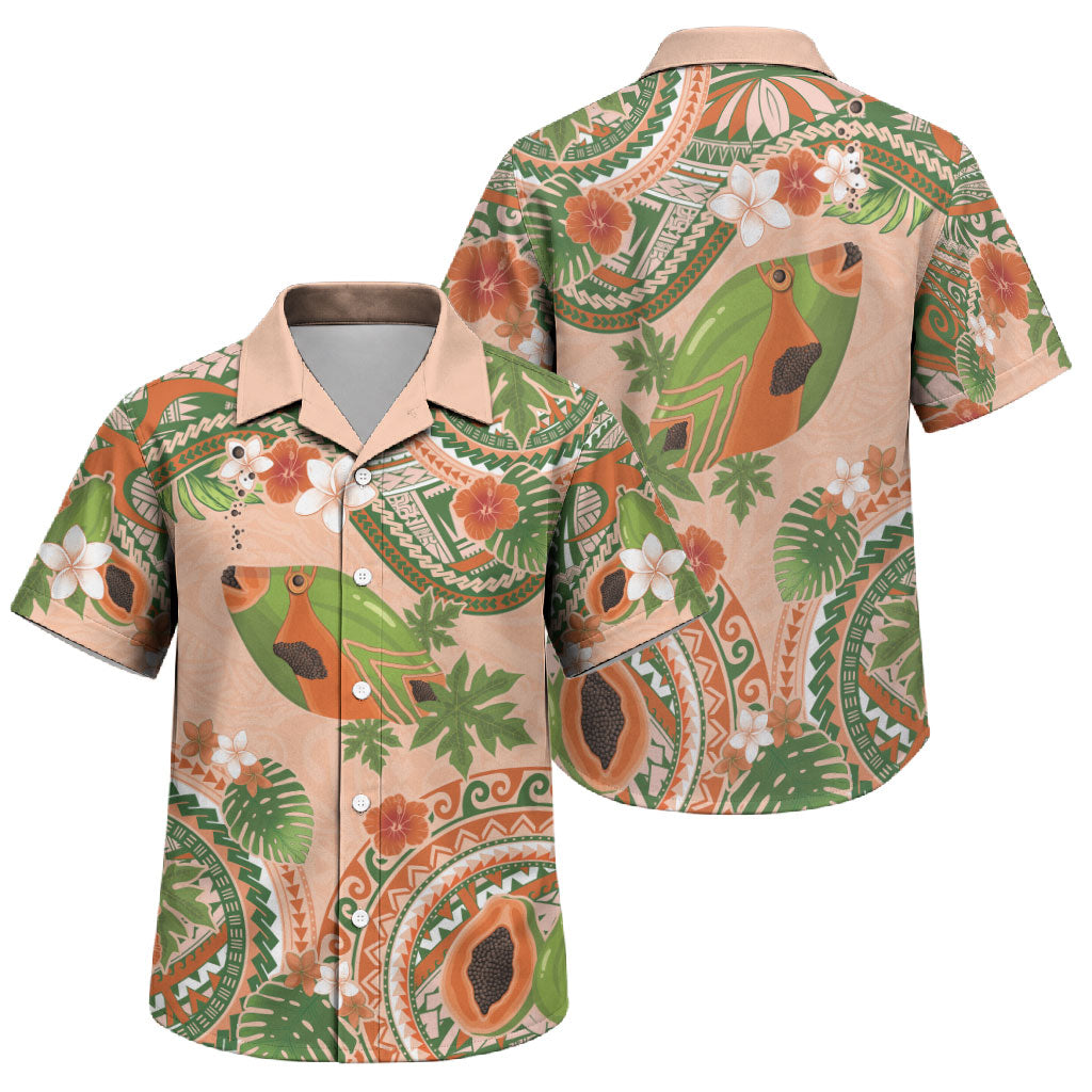 Hawaii Papaya Family Matching Long Sleeve Bodycon Dress and Hawaiian Shirt Cute Cosplay Humuhumu Fish Plumeria Waves