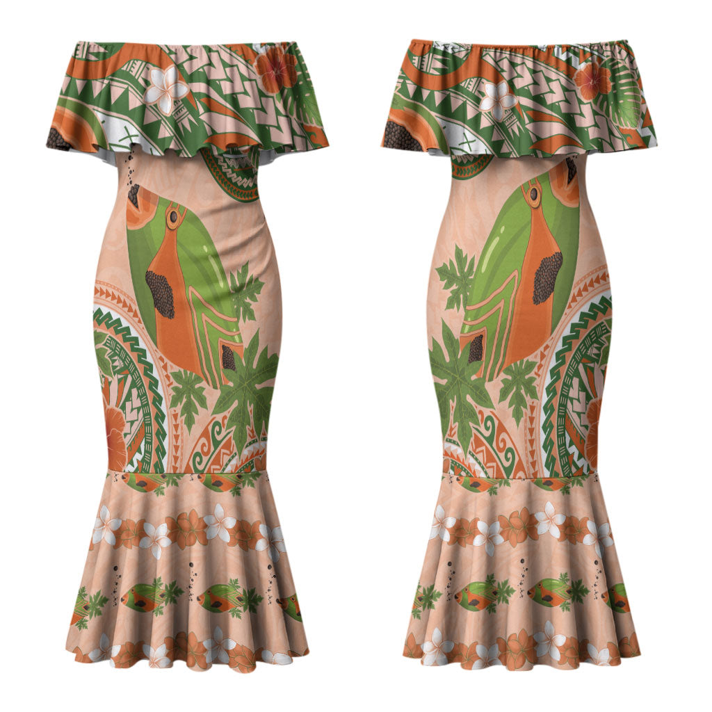 Hawaii Papaya Family Matching Mermaid Dress and Hawaiian Shirt Cute Cosplay Humuhumu Fish Plumeria Waves
