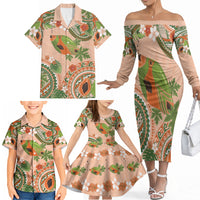 Hawaii Papaya Family Matching Off The Shoulder Long Sleeve Dress and Hawaiian Shirt Cute Cosplay Humuhumu Fish Plumeria Waves