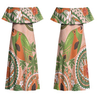 Hawaii Papaya Family Matching Off Shoulder Maxi Dress and Hawaiian Shirt Cute Cosplay Humuhumu Fish Plumeria Waves