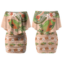Hawaii Papaya Family Matching Off Shoulder Short Dress and Hawaiian Shirt Cute Cosplay Humuhumu Fish Plumeria Waves