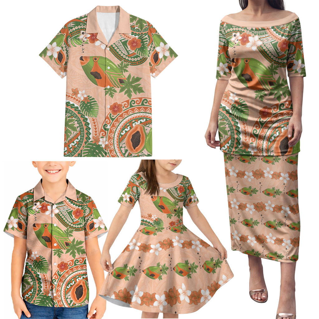 Hawaii Papaya Family Matching Puletasi and Hawaiian Shirt Cute Cosplay Humuhumu Fish Plumeria Waves