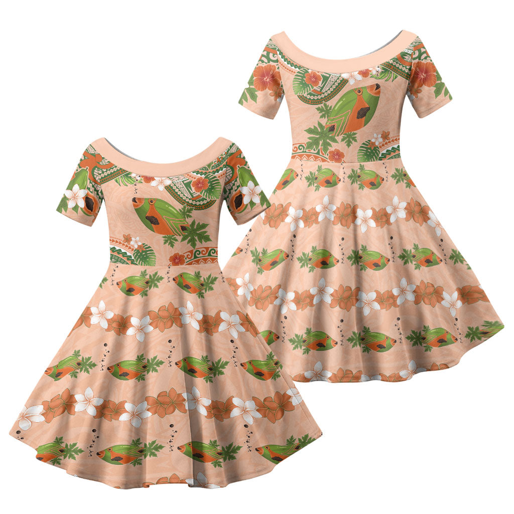 Hawaii Papaya Family Matching Short Sleeve Bodycon Dress and Hawaiian Shirt Cute Cosplay Humuhumu Fish Plumeria Waves
