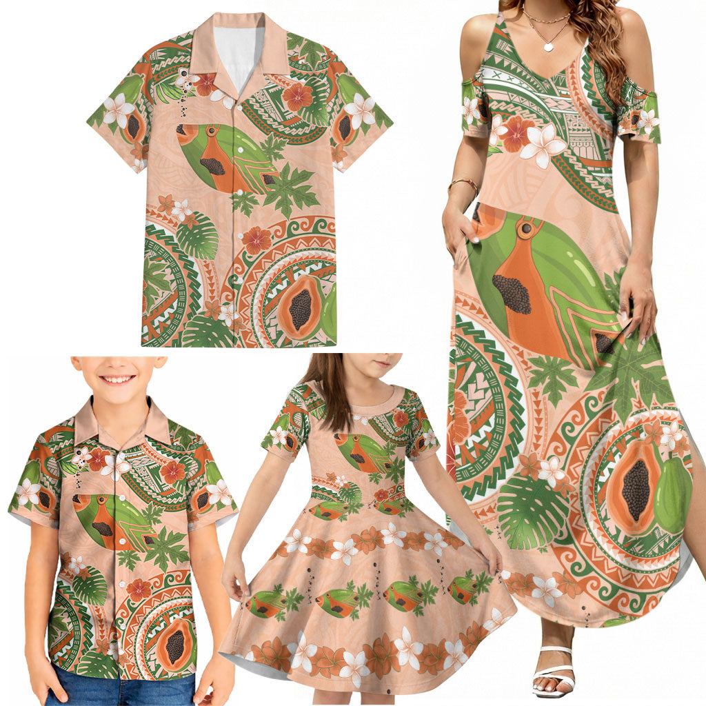 Hawaii Papaya Family Matching Summer Maxi Dress and Hawaiian Shirt Cute Cosplay Humuhumu Fish Plumeria Waves